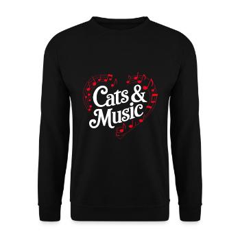 Katzen und Musik Musiknoten und Notenlinien - Unisex Pullover - Schwarz - Vorne - Alina (178cm) & Michal (187cm)