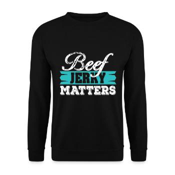 Beef Jerky Matters Meat Lover Trockenfleisch - Unisex Pullover - Schwarz - Vorne - Alina (178cm) & Michal (187cm)