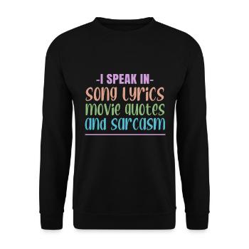 Ich Spreche In Songtexten, Filmzitaten Und - Unisex Pullover - Schwarz - Vorne - Alina (178cm) & Michal (187cm)