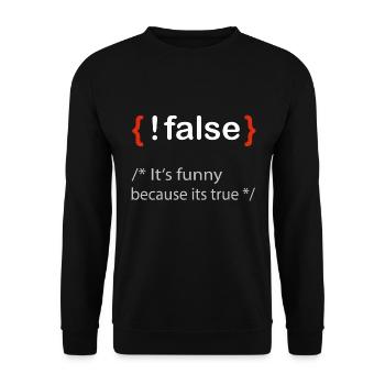 Programmierer false true Informatiker Student - Unisex Pullover - Schwarz - Vorne - Alina (178cm) & Michal (187cm)