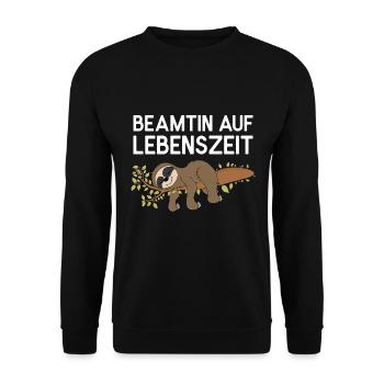 Faultier Beamtin auf Lebenszeit Faultierspruch - Unisex Pullover - Schwarz - Vorne - Alina (178cm) & Michal (187cm)