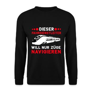 Fahrdienstleiter und Eisenbahner witzig Beruf - Unisex Pullover - Schwarz - Vorne - Alina (178cm) & Michal (187cm)