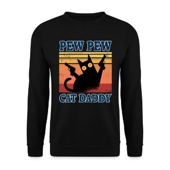 Cat Daddy Vintage 80er Pew Pew Katze Katzenpapa - Unisex Pullover - Schwarz - Vorne - Alina (178cm) & Michal (187cm)