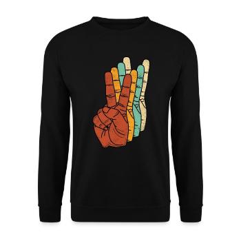 Frieden Liebe Freiheit Peace Hand Finger Zeichen - Unisex Pullover - Schwarz - Vorne - Alina (178cm) & Michal (187cm)