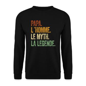 Papa L'Homme Le Mythe La Légende Père-fect Rétro - Unisex Pullover - Schwarz - Vorne - Alina (178cm) & Michal (187cm)