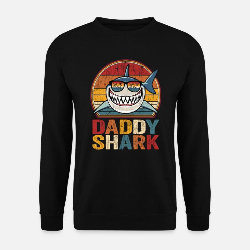 Papa Hai Retro Daddy Shark Hai Papa Vater Opa Dad - Unisex Pullover - Schwarz