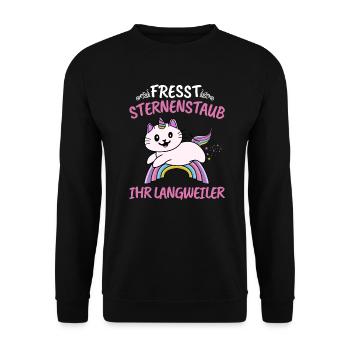 Lustiges Einhorn Süßes Fresst Sternenstaub Unicorn - Unisex Pullover - Schwarz - Vorne - Alina (178cm) & Michal (187cm)