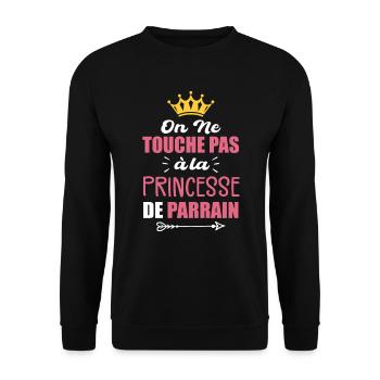 On Ne Touche Pas à la Princesse de Parrain - Sweat-shirt Unisexe - noir - Devant - Alina (178cm) & Michal (187cm)