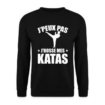 Je Peux Pas Je Bosse Mes Katas - Sweat-shirt Unisexe - noir - Devant - Alina (178cm) & Michal (187cm)