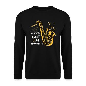 Le Calme Avant La Trompette Humourj Eu De Mots - Sweat-shirt Unisexe - noir - Devant - Alina (178cm) & Michal (187cm)