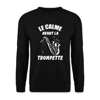 Le Calme Avant La Trompette Humourj Eu De Mots - Sweat-shirt Unisexe - noir - Devant - Alina (178cm) & Michal (187cm)