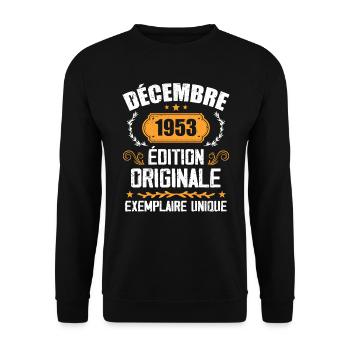 Anniversaire Cadeau Millésime Décembre 1953 - 195 - Sweat-shirt Unisexe - noir - Devant - Alina (178cm) & Michal (187cm)