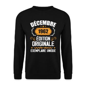 Anniversaire Cadeau Millésime Décembre 1962 - 196 - Sweat-shirt Unisexe - noir - Devant - Alina (178cm) & Michal (187cm)