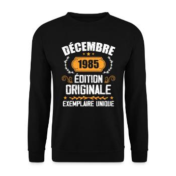 Anniversaire Cadeau Millésime Décembre 1985 - 198 - Sweat-shirt Unisexe - noir - Devant - Alina (178cm) & Michal (187cm)