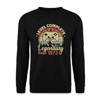 1973 Komplettes Level-Geburtstagsgeschenk - 1973 - Unisex Pullover - Schwarz - Vorne - Alina (178cm) & Michal (187cm)