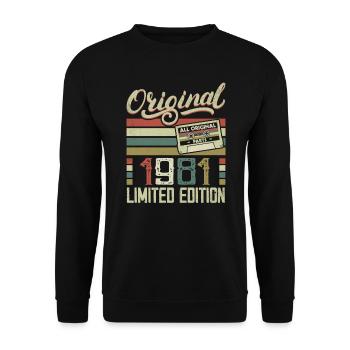 Jahrgang 1981 Retro Geburtstagsgeschenk 1981 - Unisex Pullover - Schwarz - Vorne - Alina (178cm) & Michal (187cm)