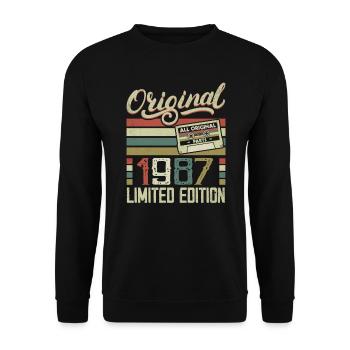 Jahrgang 1987 Retro Geburtstagsgeschenk 1987 - Unisex Pullover - Schwarz - Vorne - Alina (178cm) & Michal (187cm)