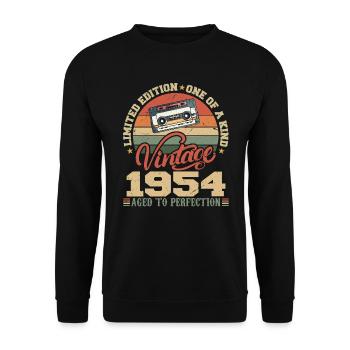 Jahrgang 1954 Retro Geburtstagsgeschenk 1954 - Unisex Pullover - Schwarz - Vorne - Alina (178cm) & Michal (187cm)
