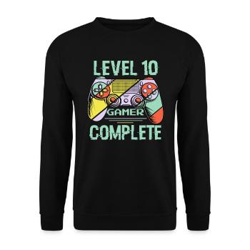 Level 10 Complete 10 Years Gamer Level 10 Complete - Unisex Pullover - Schwarz - Vorne - Alina (178cm) & Michal (187cm)