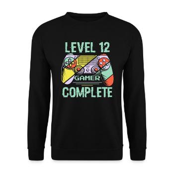 Level 12 Complete 12 Years Gamer Level 12 Complete - Unisex Sweatshirt - black - Front - Alina (178cm) & Michal (187cm)