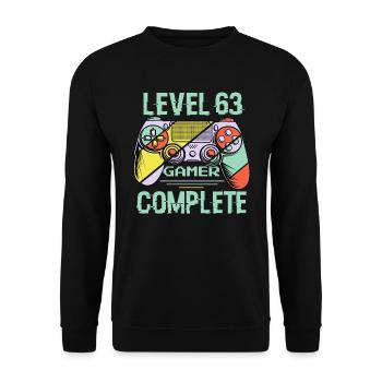 Level 63 Abgeschlossen 63 Jahre alter Spieler Level 63 Abgeschlossen - Unisex Pullover - Schwarz - Vorne - Alina (178cm) & Michal (187cm)