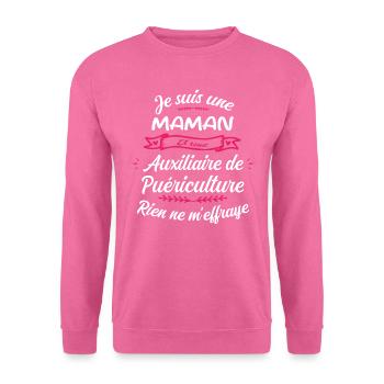 Maman et une Auxiliaire Puériculture Humour - Sweat-shirt Unisexe - rose - Devant