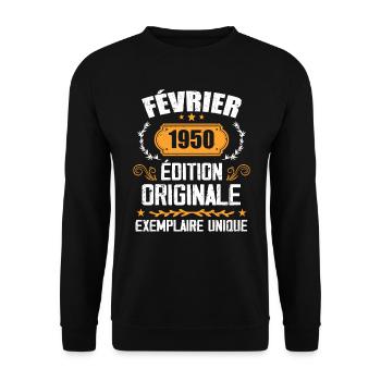 74th Birthday Gift Born in February 1950 - Unisex Sweatshirt - black - Front - Alina (178cm) & Michal (187cm)
