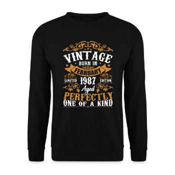 Cadeau D'anniversaire Février 1987 Vintage 37e - Sweat-shirt Unisexe - noir - Devant - Alina (178cm) & Michal (187cm)