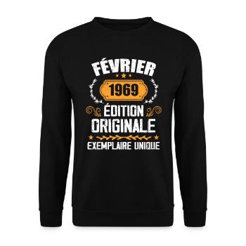 Cadeau 55e Anniversaire Nées En Février 1969 - Sweat-shirt Unisexe - noir - Devant - Alina (178cm) & Michal (187cm)