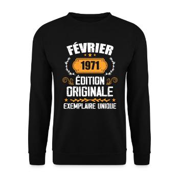 Cadeau 53e Anniversaire Nées En Février 1971 - Sweat-shirt Unisexe - noir - Devant - Alina (178cm) & Michal (187cm)