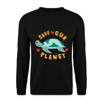 Save Our Planet Turtle Climate Change Sustainable - Unisex Sweatshirt - black - Front - Alina (178cm) & Michal (187cm)