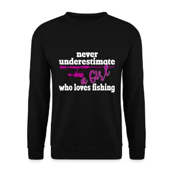 Unterschätze nie ein Mädchen, dass Fischen liebt - Unisex Pullover - Schwarz - Vorne - Alina (178cm) & Michal (187cm)