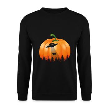 Vintage Alien UFO Kürbis Halloween - Unisex Pullover - Schwarz - Vorne - Alina (178cm) & Michal (187cm)