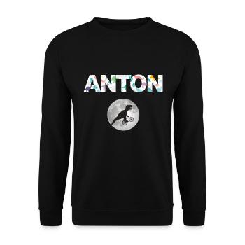ANTON - Beau prénom de garçon avec dinosaure - Sweat-shirt Unisexe - noir - Devant - Alina (178cm) & Michal (187cm)