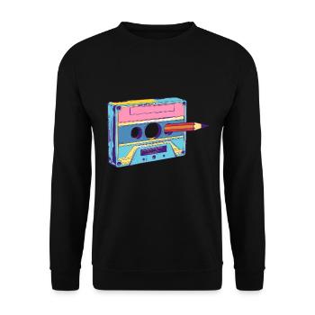 Cassette Musique Mixtape Lecteur de Cassettes des années 80 - Sweat-shirt Unisexe - noir - Devant - Alina (178cm) & Michal (187cm)