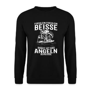 Fischlein Beisse Angeln Scheisse Anglerspruch - Unisex Pullover - Schwarz - Vorne - Alina (178cm) & Michal (187cm)