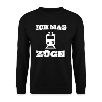 Ich mag Züge Model Eisenbahn - Unisex Pullover - Schwarz - Vorne - Alina (178cm) & Michal (187cm)