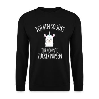Lama könnte Zucker pupsen - Unisex Pullover - Schwarz - Vorne - Alina (178cm) & Michal (187cm)