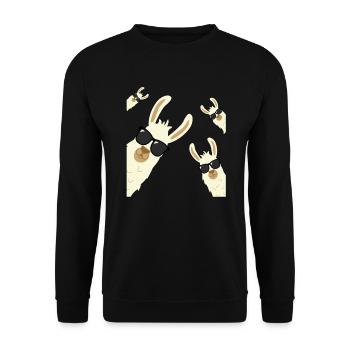 Lamas und Alpakas mit Sonnenbrille Geschenk - Unisex Pullover - Schwarz - Vorne - Alina (178cm) & Michal (187cm)