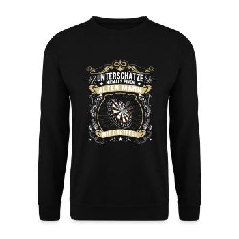 Dart Spieler Alter Mann - Unisex Pullover - Schwarz - Vorne - Alina (178cm) & Michal (187cm)