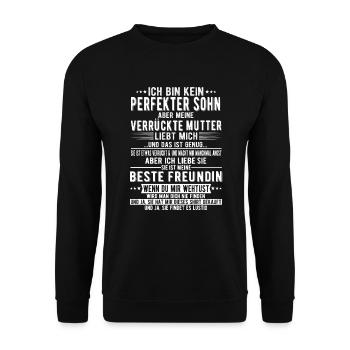 Ich bin kein perfekter Sohn - Unisex Pullover - Schwarz - Vorne - Alina (178cm) & Michal (187cm)