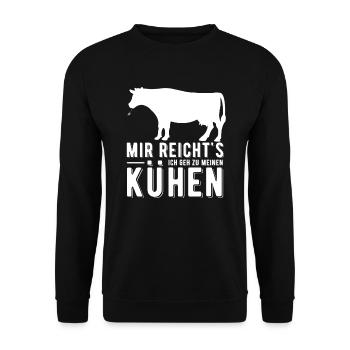 Mir Reichts Ich Geh zu Meinen Kühen - Unisex Pullover - Schwarz - Vorne - Alina (178cm) & Michal (187cm)