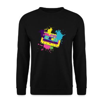 80er Jahre Retro Kassettenband - Unisex Pullover - Schwarz - Vorne - Alina (178cm) & Michal (187cm)