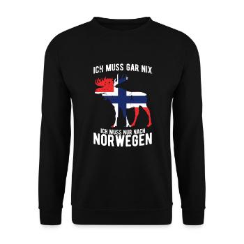 Elch Ich Muss Nur Nach Norwegen - Unisex Pullover - Schwarz - Vorne - Alina (178cm) & Michal (187cm)