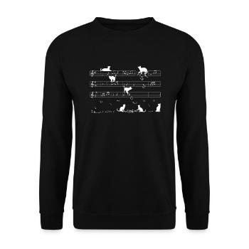 Katzen Musiknoten Notenblatt Musiker - Unisex Pullover - Schwarz - Vorne - Alina (178cm) & Michal (187cm)