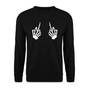 Skelett Hände Mittelfinger Lustiges Halloween - Unisex Pullover - Schwarz - Vorne - Alina (178cm) & Michal (187cm)