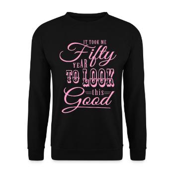 50. Geburtstag - Unisex Pullover - Schwarz - Vorne - Alina (178cm) & Michal (187cm)