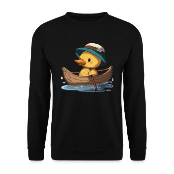 Canard mignon en bateau à rames avec chapeau d’été et fleur - Sweat-shirt Unisexe - noir - Devant - Alina (178cm) & Michal (187cm)