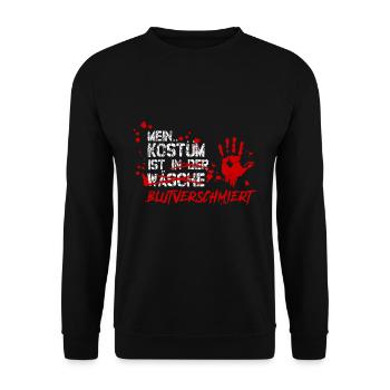 Mein Kostüm ist in der Wäsche blutverschmiert - Unisex Pullover - Schwarz - Vorne - Alina (178cm) & Michal (187cm)