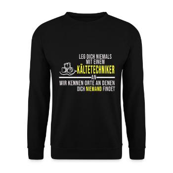 Kältetechniker Heizungsbauer Installateur - Unisex Pullover - Schwarz - Vorne - Alina (178cm) & Michal (187cm)